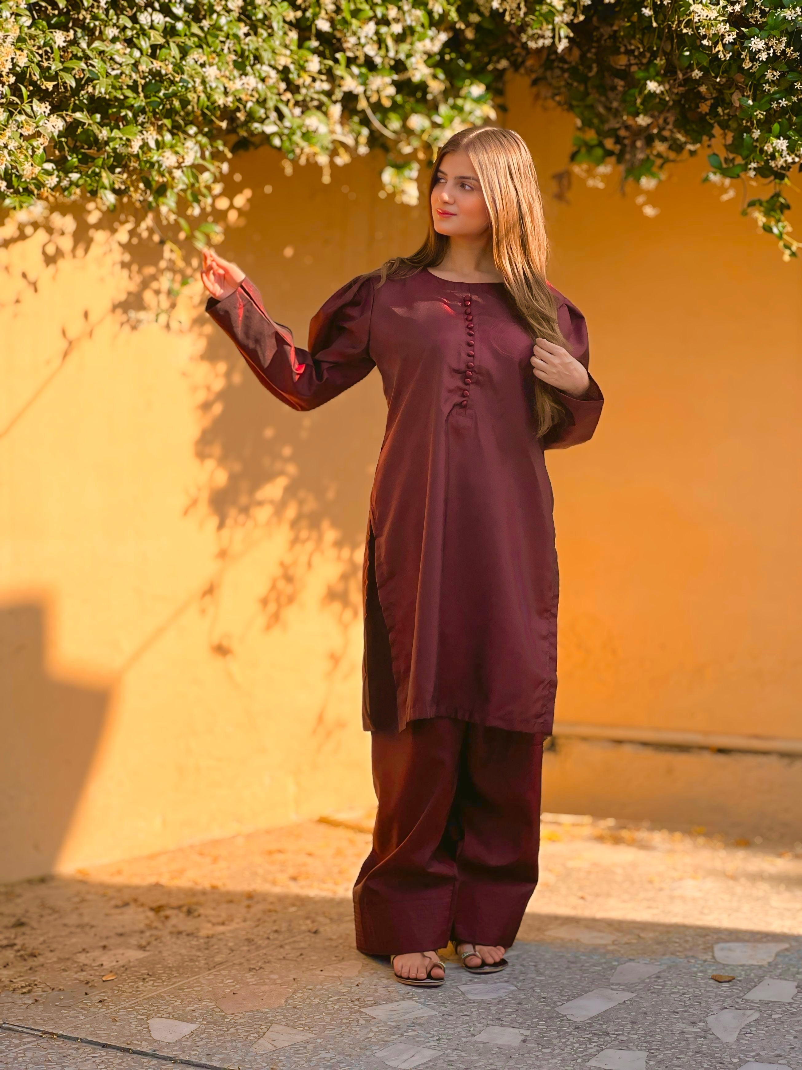 Farshi Shalwar suit 2-Piece Stitched with Buttons Suit for WomenFarshi Shalwar suit 2-Piece Stitched with Buttons Suit for Women